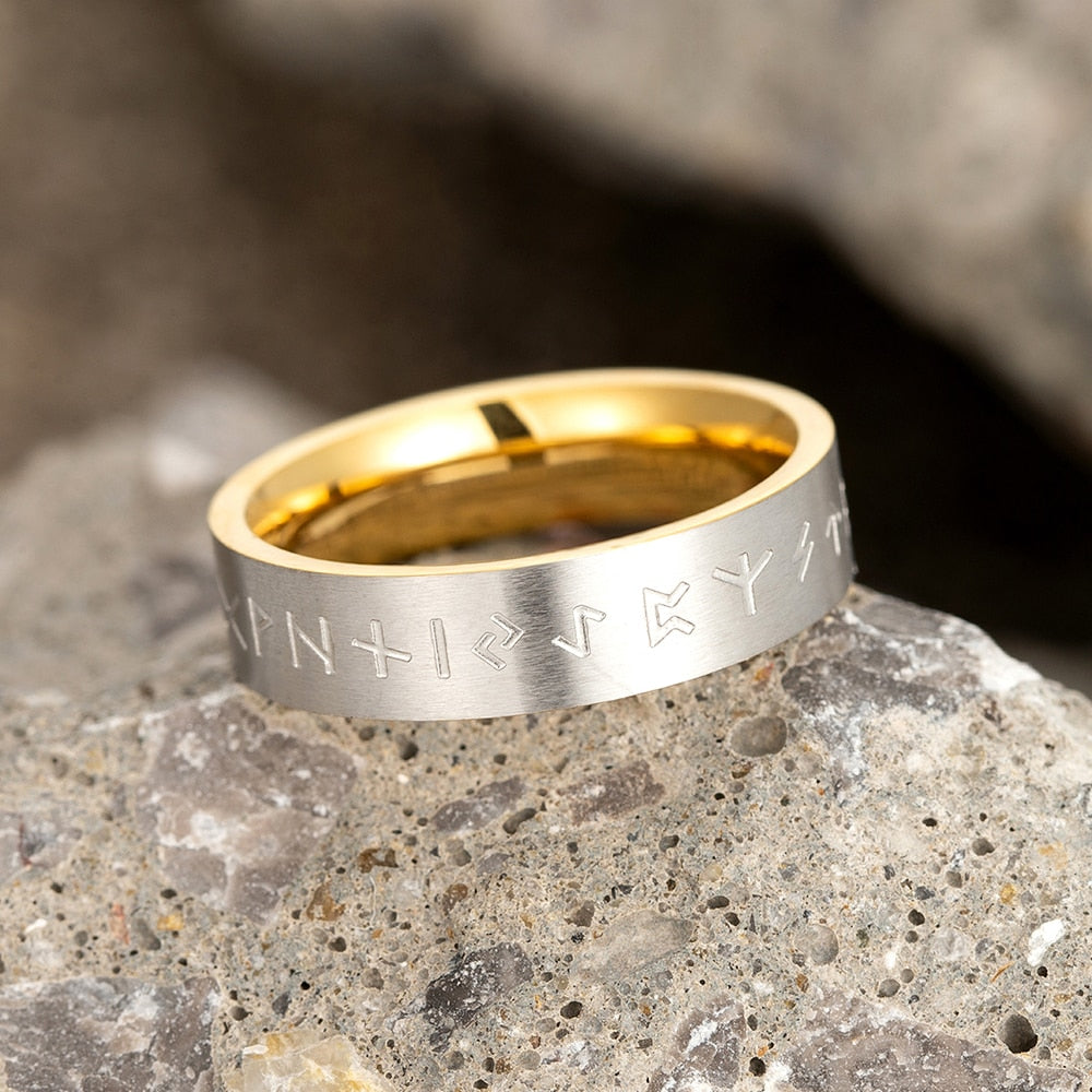 Futhark Runes Stainless Steel 8mm Ring