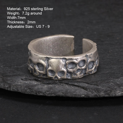 Hel Skulls 925 Sterling Silver Resizable Ring