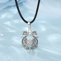 Norse Dragon and Vegvisir 925 Sterling Silver Necklace