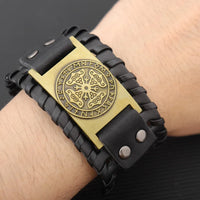 Mjölnir Leather Bracelet With Runes