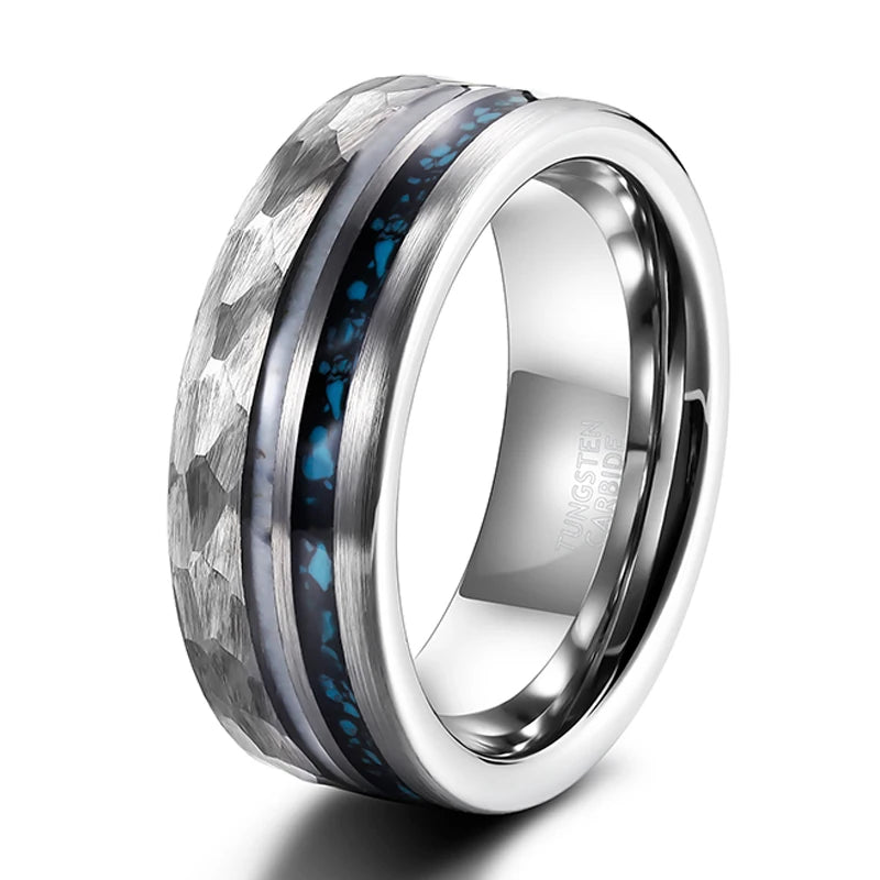 Thor and Sif Wedding Band in 8mm Tungsten Carbide with Deer Antler and Crushed Turquoise