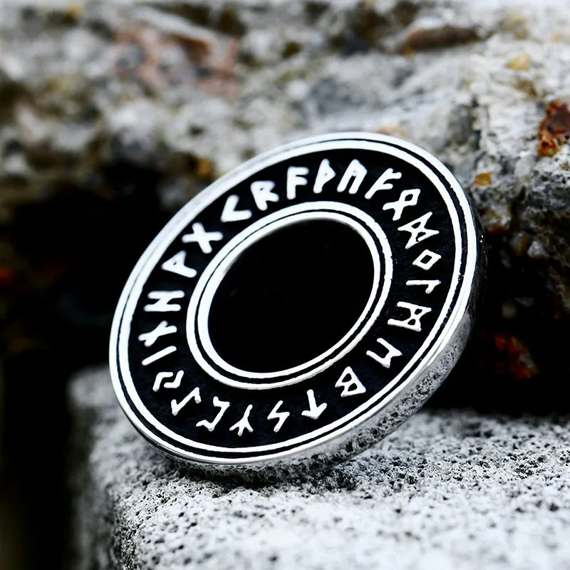 Norse Runes Wheel Stainless Steel Necklace