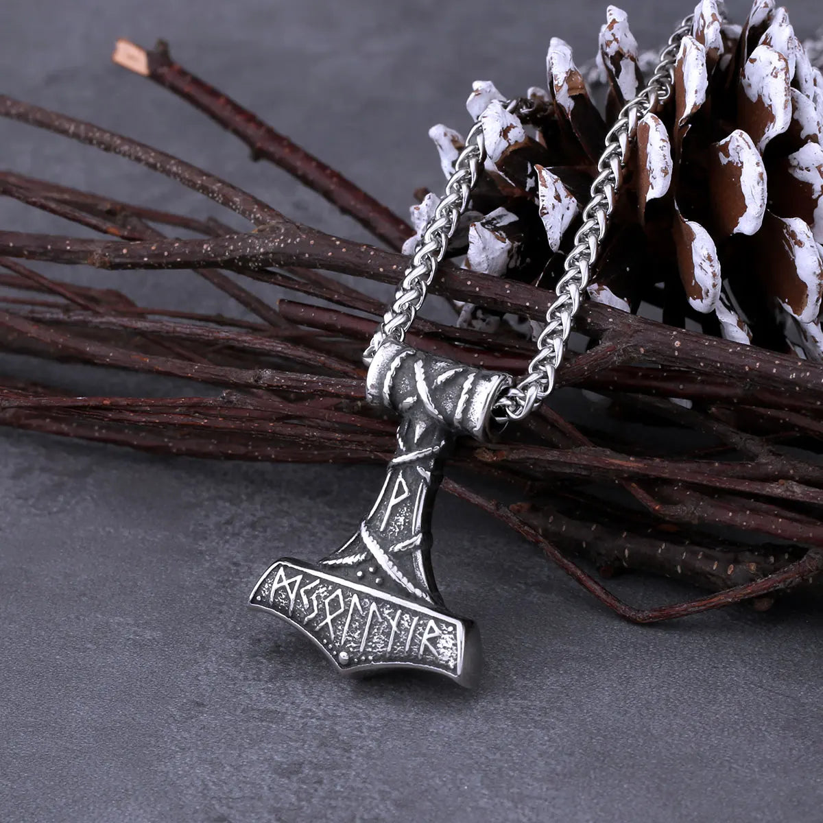 Mjolnir with Runes Necklace
