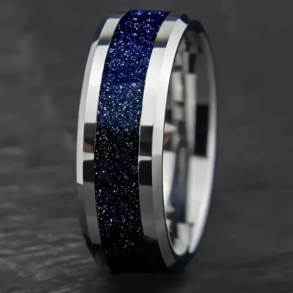 Stars in the North Sky Tungsten Carbide Ring With Blue Sandstone Inlay