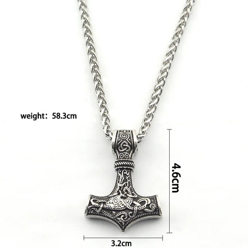 Brass Mjolnir Necklace Thor's Hammer with Norse Knot Motif