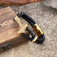Mjolnir Leather Bracelet with Magnetic Buckle