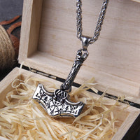 Mjolnir with Longer Handle Stainless Steel Necklace