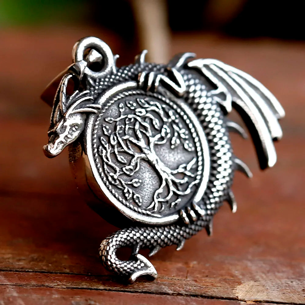 The Dragon Nidhogg and The Tree of Life Stainless Steel Necklace