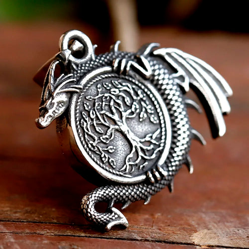The Dragon Nidhogg and The Tree of Life Stainless Steel Necklace