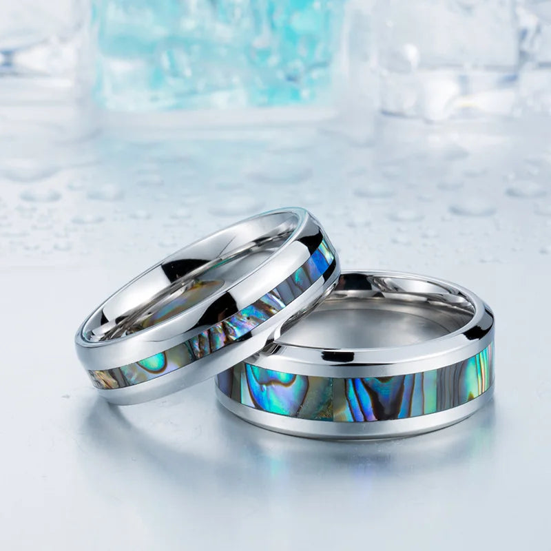 Elivagar River in Ginnungagap Steel and Abalone Shell Ring