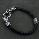 Freya Cat with Runes Steel and Leather Bracelet