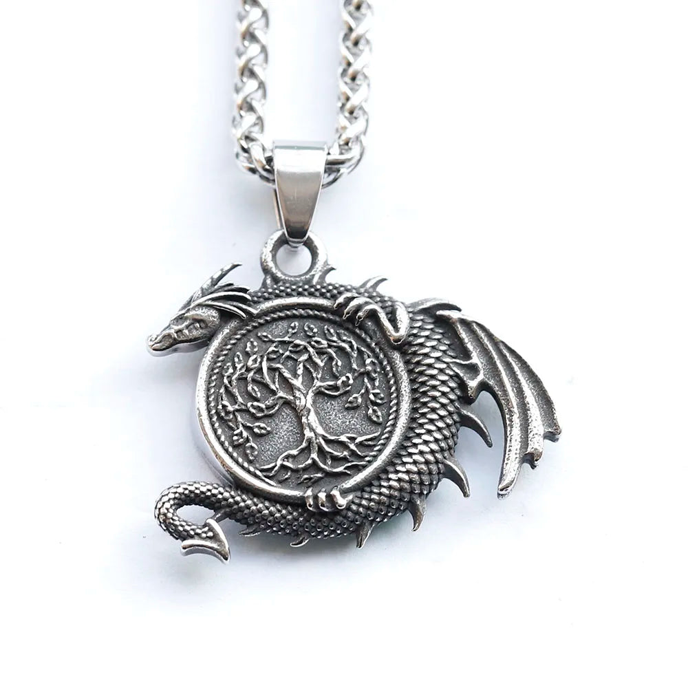 The Dragon Nidhogg and The Tree of Life Stainless Steel Necklace