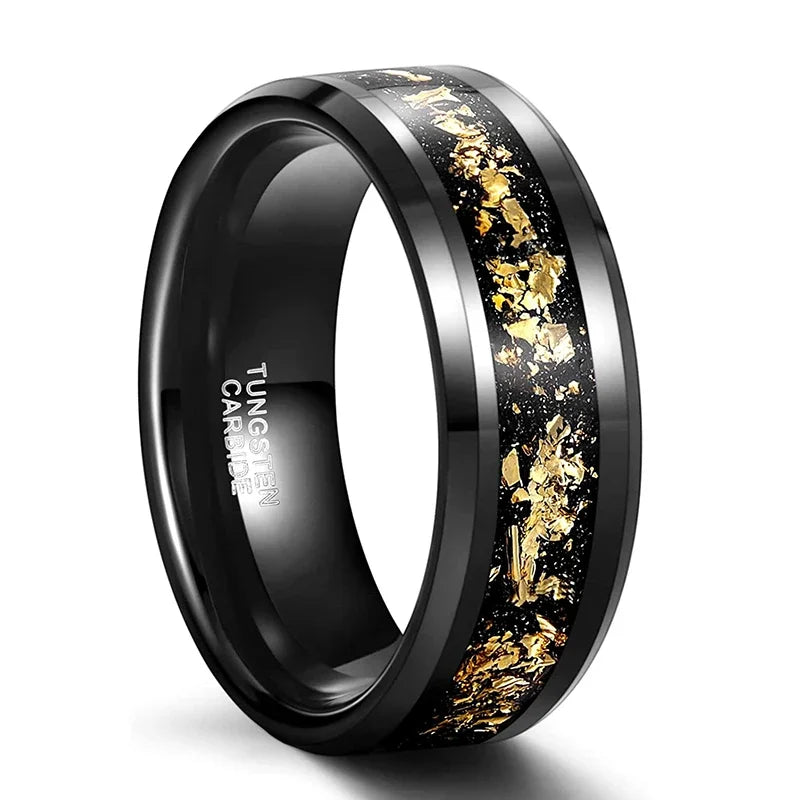 Yggdrasil in Autumn 8mm Tungsten Carbide Ring with Gold Foil