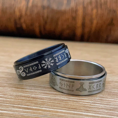 Steel Walknut ring - Odin's Rune Ring