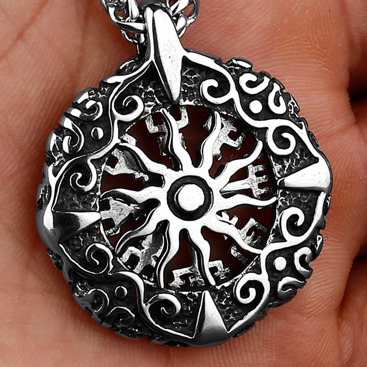 Vegvisir The Viking Compass and the Sun in 316L Stainless Steel Necklace