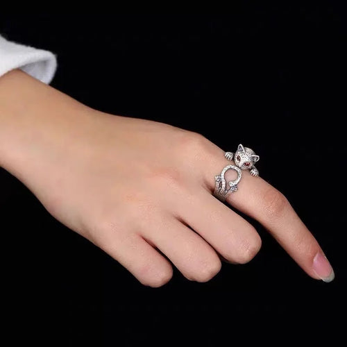 Freya Cat Sterling Silver Ring with Cubic Zirconia