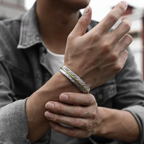 Feather of the Norse Hawk Steel Bracelet