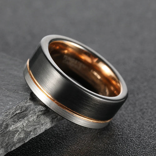 Frigg's Wedding Band With Yellow Golden Inlay - 8mm Tungsten Carbide Ring