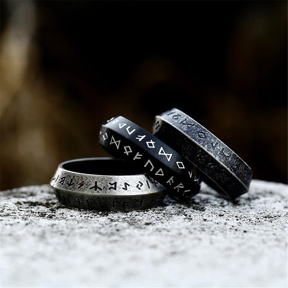 Ancient Futhark Runes 8mm Stainless Steel Ring
