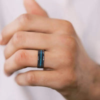 Thor Lightning 8mm Tungsten Carbide Ring with Green-Blue Opal Inlay