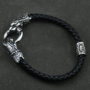 Freya Cat with Runes Steel and Leather Bracelet