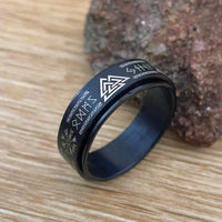 Steel Walknut ring - Odin's Rune Ring