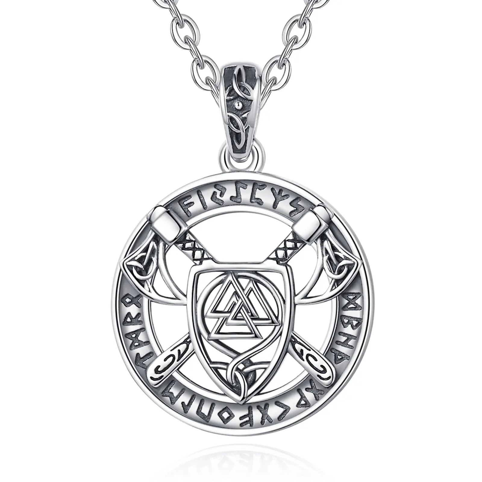 The Valknut in Shield 925 Sterling Silver Necklace