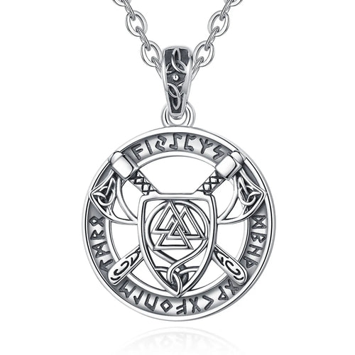 The Valknut in Shield 925 Sterling Silver Necklace