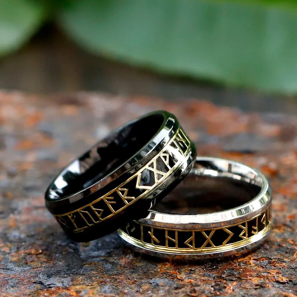 Black Viking 8mm Tungsten Steel Rune Ring