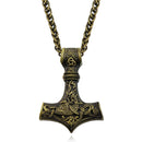 Brass Mjolnir Necklace Thor's Hammer with Norse Knot Motif