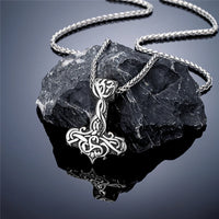 Hammer of Thor Mjolnir with Golden Bas Relief  Stainless Steel Necklace