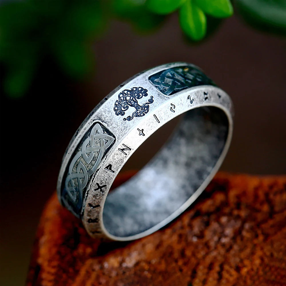 Yggdrasil The Tree of Life Stainless Steel Rune Ring