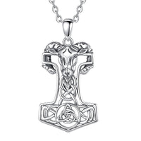 Mjolnir with Goat and Triskele 925 Sterling Silver Necklace