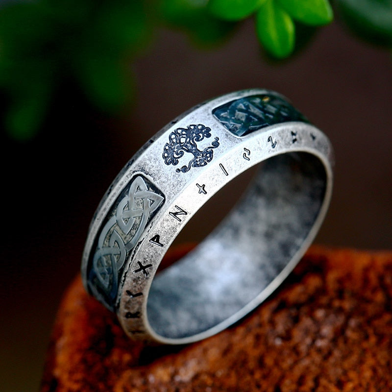 Yggdrasil The Tree of Life Stainless Steel Rune Ring