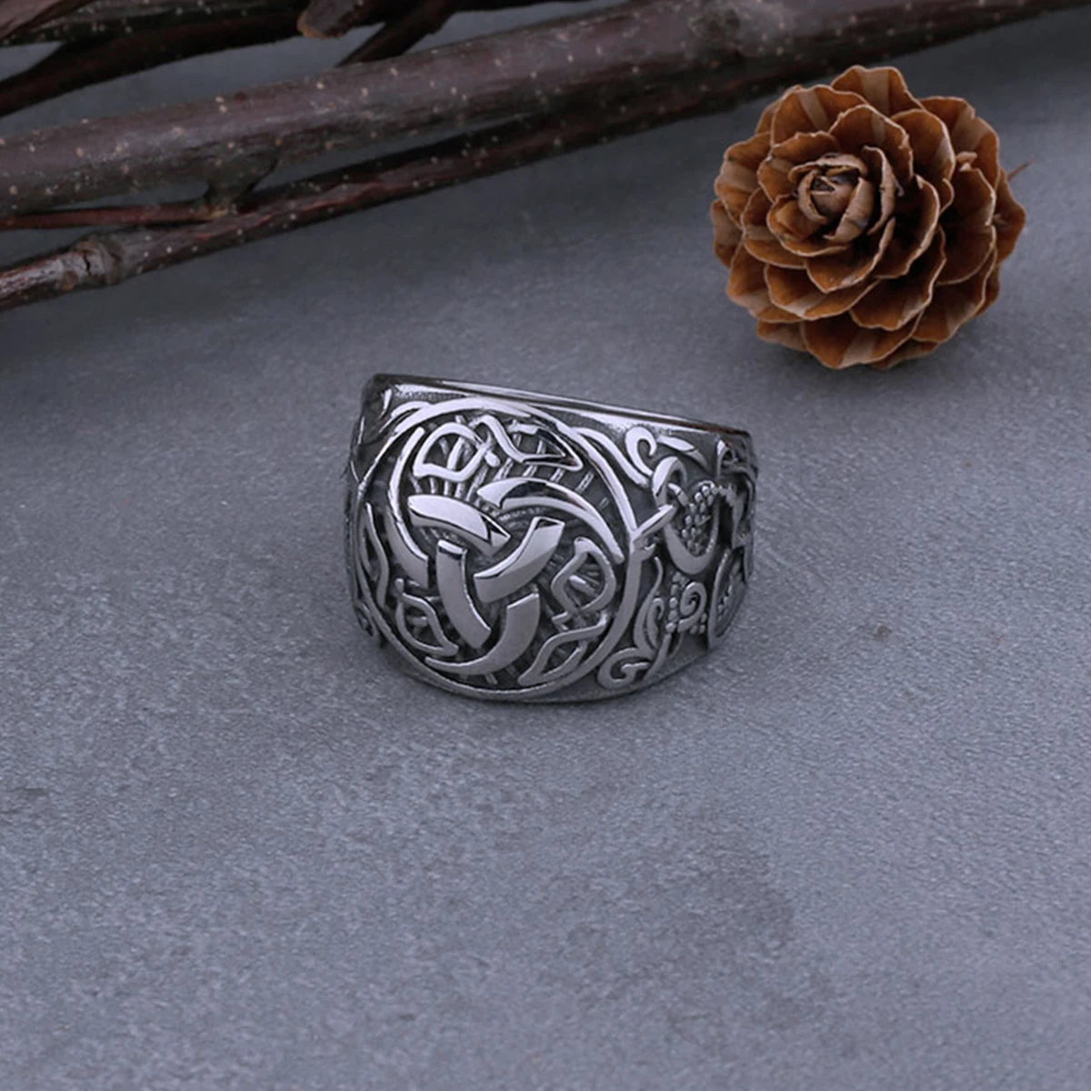 Triple Horn of Odin Triskele Stainless Steel Ring