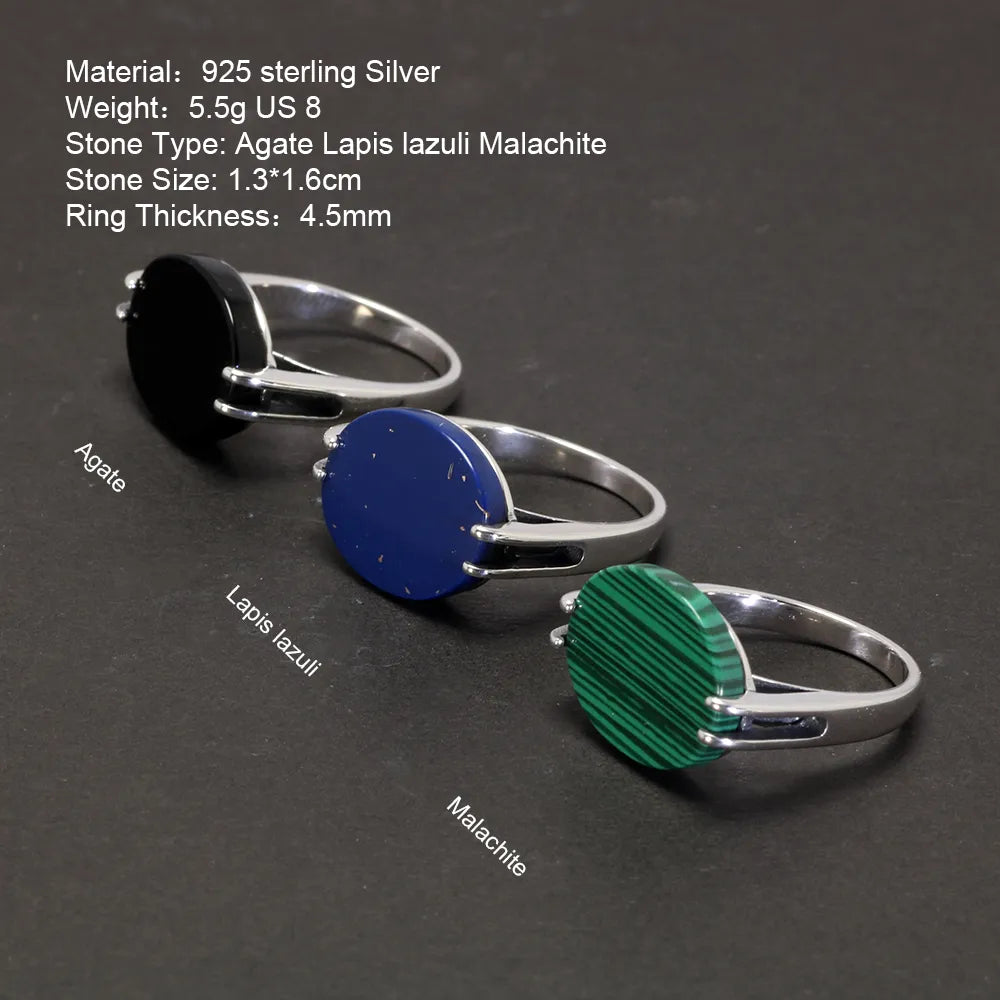 Norse Trader 925 Sterling Silver Ring With Natural Lapis Lazuli Agate or Malachite