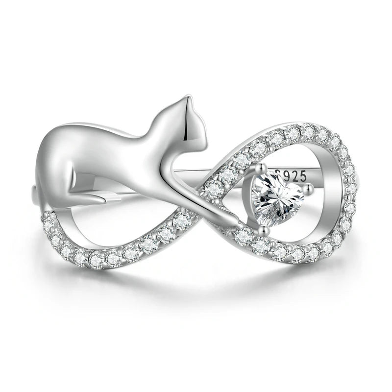 Freya Cat Sterling Silver Ring with Cubic Zirconia