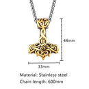 Hammer of Thor Mjolnir with Golden Bas Relief  Stainless Steel Necklace