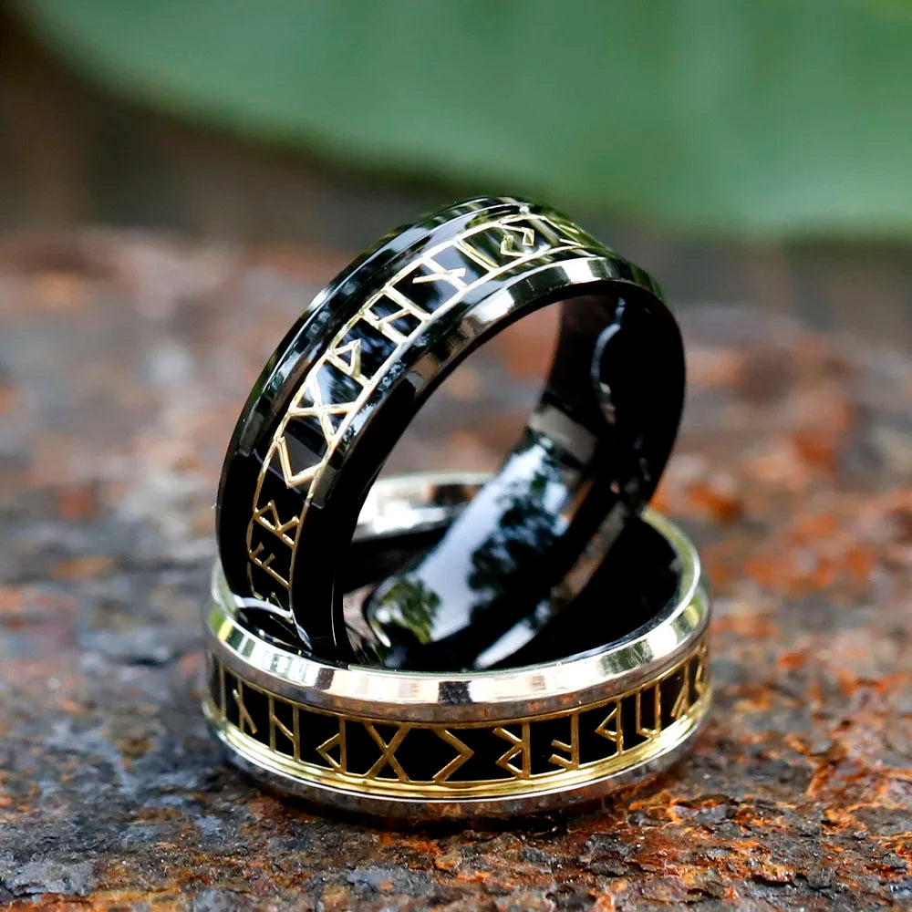 Black Viking 8mm Tungsten Steel Rune Ring