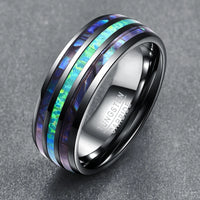 Ginnungagap Fire and Ice 8mm Tungsten Carbide Ring with Abalone Shell and Green Opal Stone