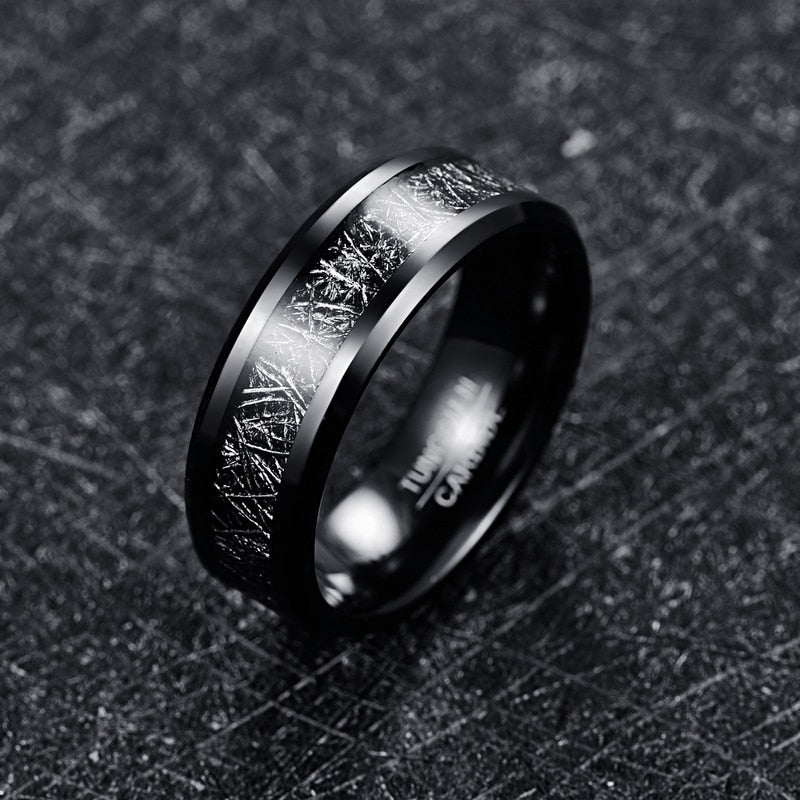 Thor Lightning Strike 8mm Tungsten Carbide Ring with Electroplated Black Inlay