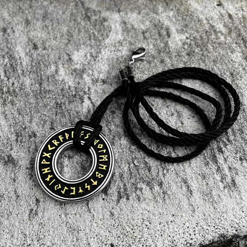Norse Runes Wheel Stainless Steel Necklace