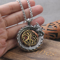 The Dragon Nidhogg and The Tree of Life Stainless Steel Necklace