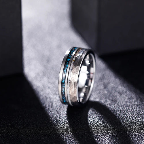 Thor and Sif Wedding Band in 8mm Tungsten Carbide with Deer Antler and Crushed Turquoise