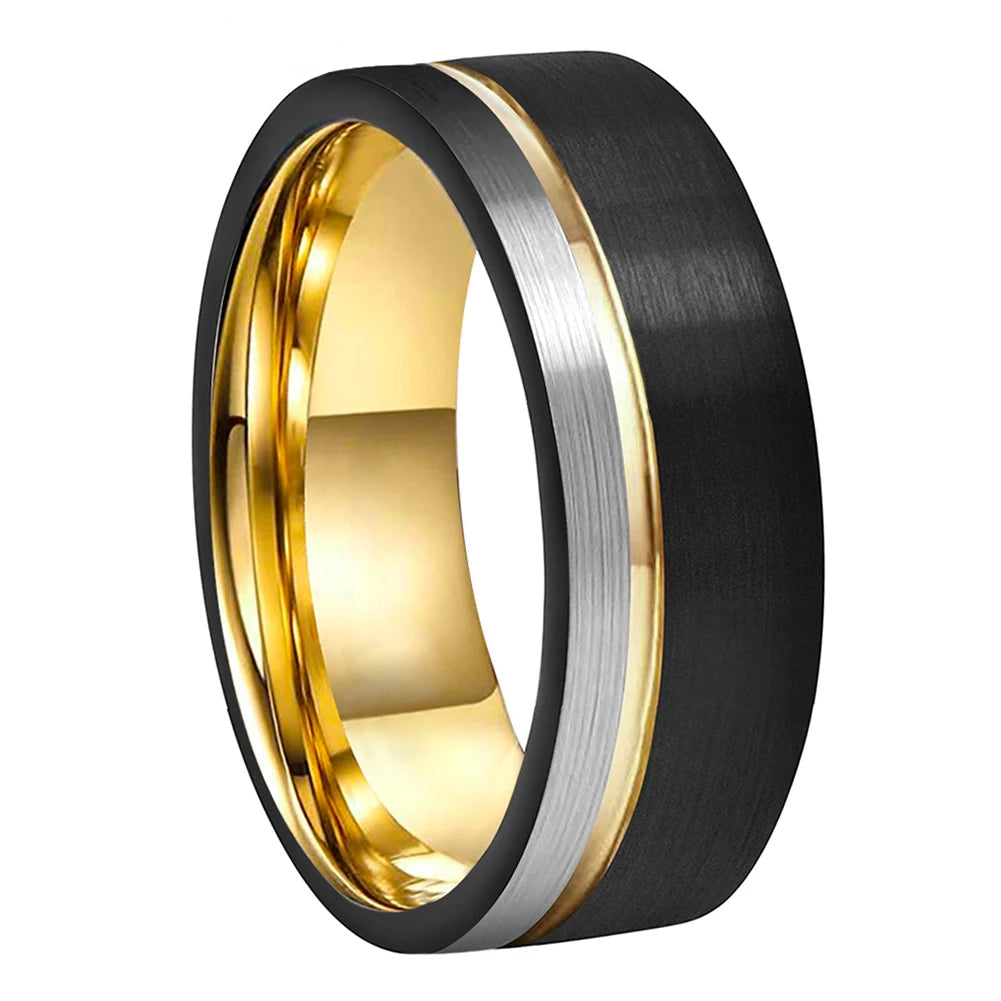 Frigg's Wedding Band Wigh Yellow Golden Inlay - 8mm Tungsten Carbide Ring