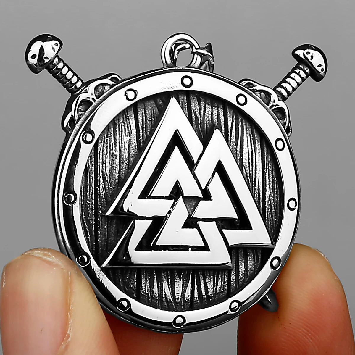 Valknut Sword and Shield Stainless Steel Necklace