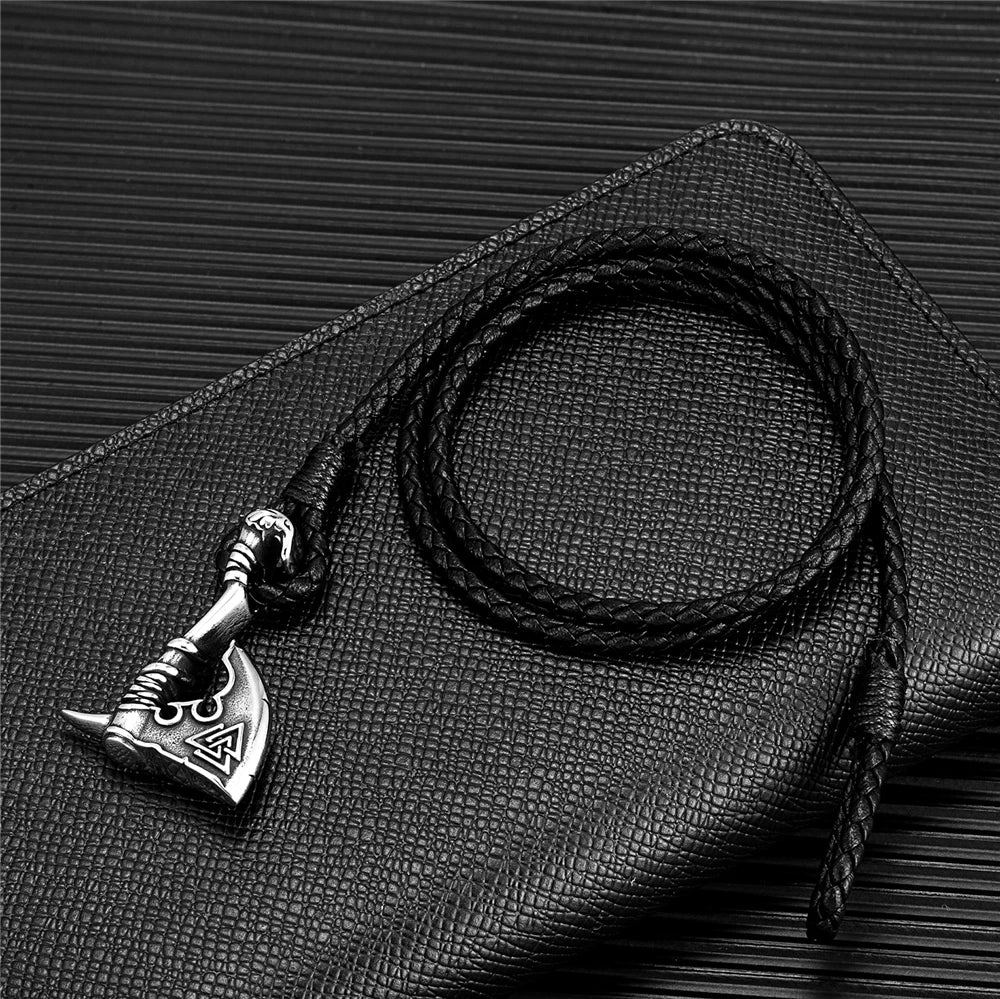Viking Axe Bracelet in Leather and Steel