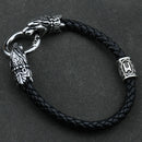 Freya Cat with Runes Steel and Leather Bracelet