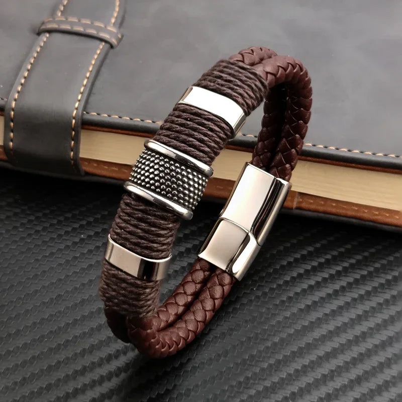 Bracelet Voilier Drakkar en Cuir et Acier Fait Main
