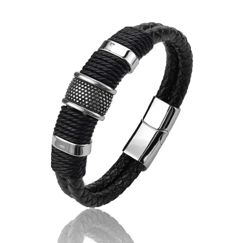 Sailing Longship Handcrafted Leather and Steel Bracelet